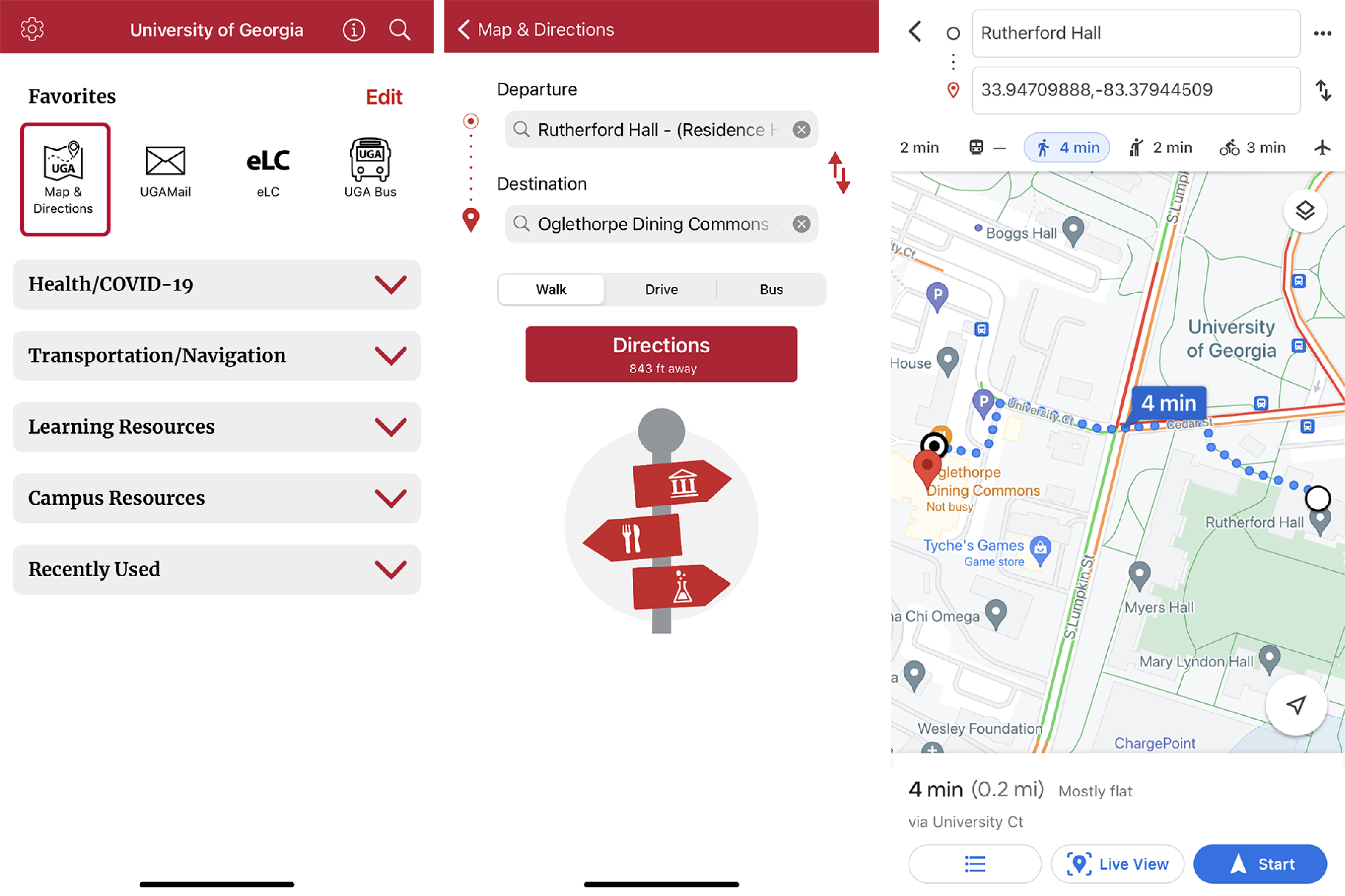 The images displaying walking maps on the UGA app.