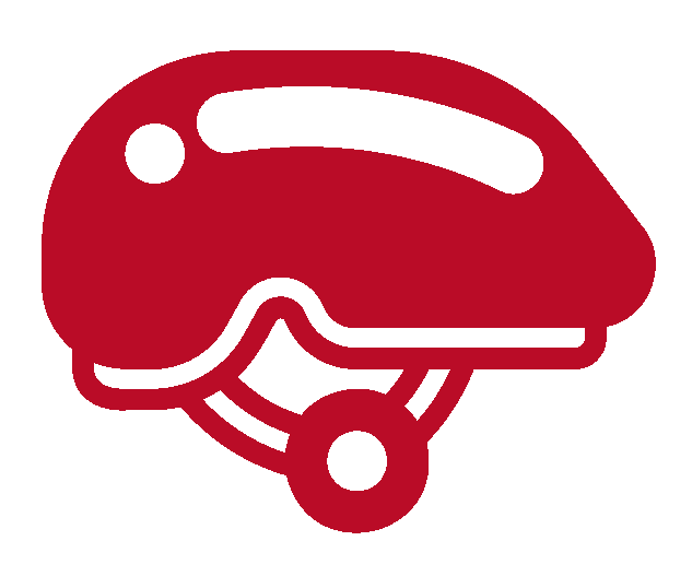 A simple graphic of a red bike helmet.