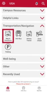 A screen capture of the UGA Mobile App.